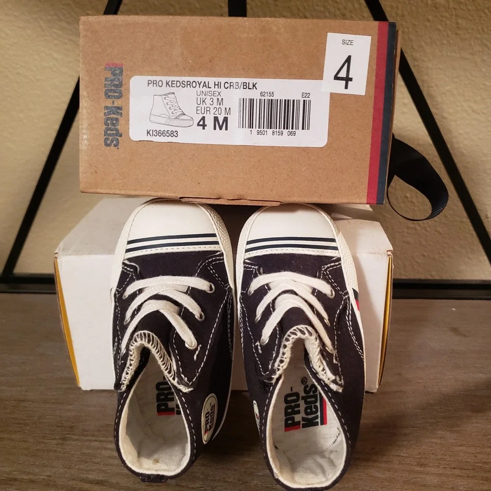 Pro-Keds High Top‎ Sneakers Crib Shoes Infant Baby Black White Lace Up 4